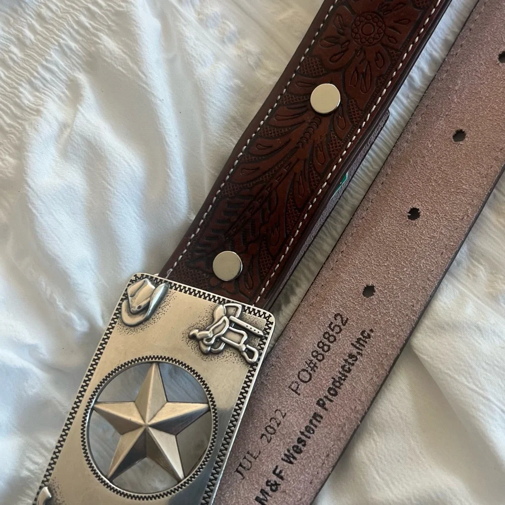 Brown Leather Belt with Star Buckle